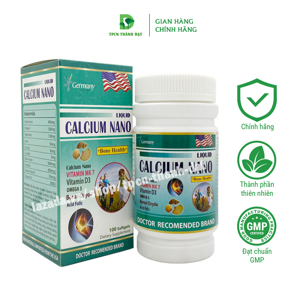 Viên uống Liquid Calcium Nano bổ sung canxi giúp phát triển chiều cao, chắc khỏe xương khớp - Chai 100 viên