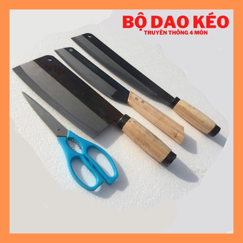 Bộ dao nhà bếp truyền thống đa sỹ, Bộ dao làm bếp, bộ 03 dao tặng kèm kéo.