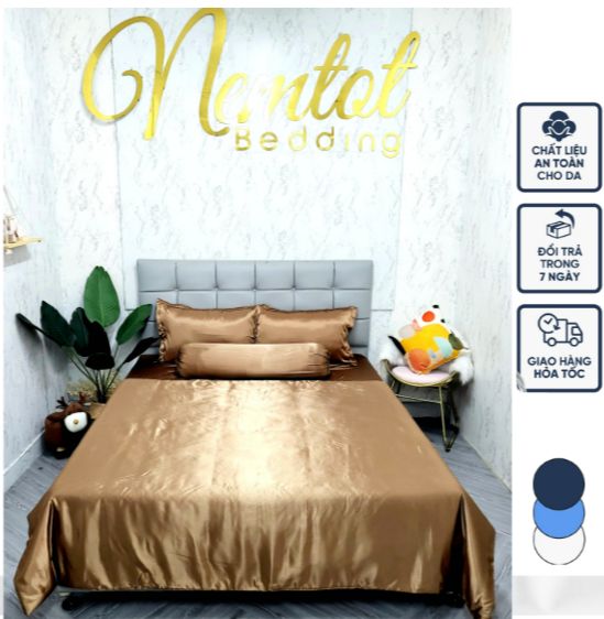 ‼️HOT🔥 Chăn ga phi lụa Thái Tuấn cao cấp loại 1 - Mã màu phi lụa Nâu đồng, bộ 5 món, 4 món, mền chần bông, ga lẻ đủ size - Xưởng may phi lụa