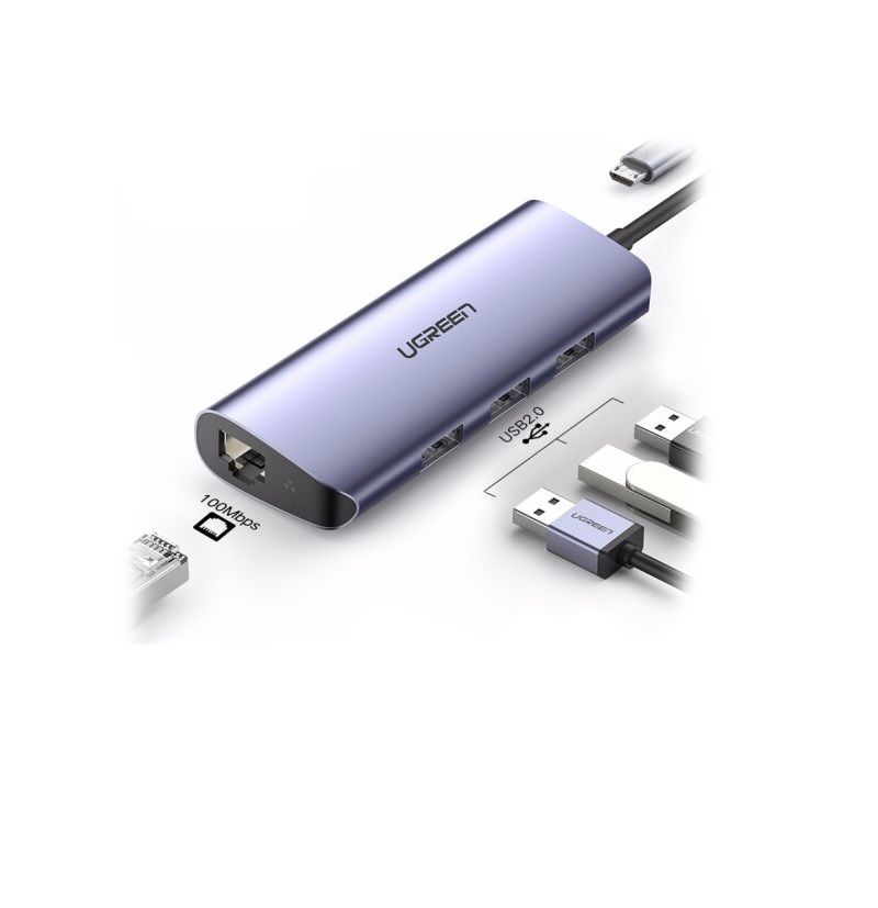 Ugreen 60719 hub usb 3.0 ra 3*usb 3.0 + 10/ / 0 gigabit lan màu xám chất liệu nhôm cổng nguồn micro cm252 60719