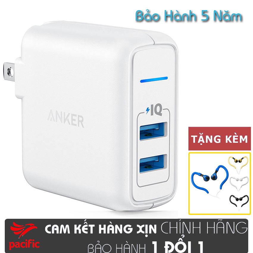 Sạc anker powerport elite 2 cổng usb 24w - a2023 2019 + tặng khẩu tran vải pacific ngăn virus, ngăn bụi bẩn, kháng khuẩn