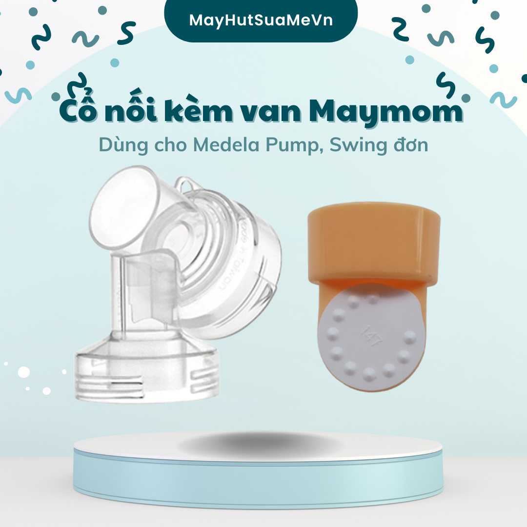 Bộ cổ nối phễu kèm van vàng van trắng dùng cho máy hút sữa Medela Pump Medela Swing đơn - Sản xuất bởi Maymom
