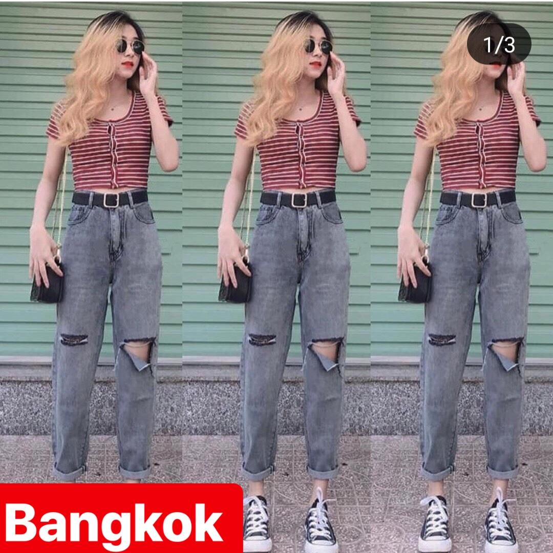 QUẦN JEAN BAGGY NỮ CHẤT BÒ XÁM RÁCH LƯNG CAO NÂNG MÔNG HOT TREND THÁI LAN BK 21 - TÝ GOLD 2020