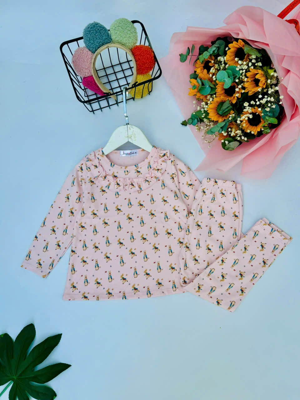 Đồ bộ bé gái, bộ bé gái dài tay size đại thun cotton borrip cổ bèo Jennie kids J344 - 5