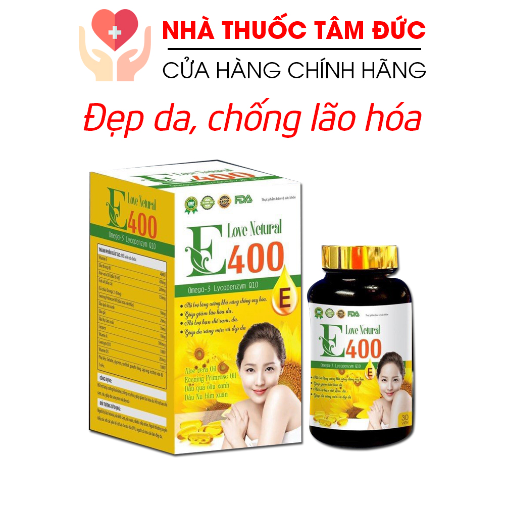 Viên uống đẹp da Vitamin E 400iu, omega 3, dầu thông đỏ, dầu lô hội E Love Netural giúp sáng da, giảm nám sạm da - Chai 30 viên