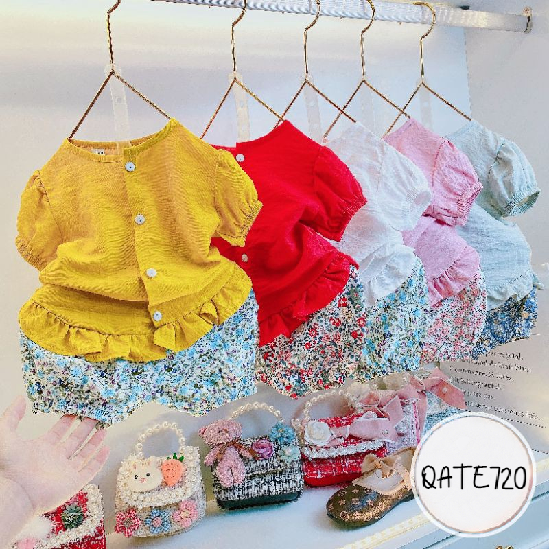 Bộ áo đũi phối quần hoa nhí qate720 cho bé gái