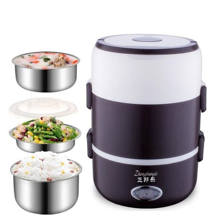 Hộp Cơm Hâm Nóng Cắm Điện 3 Tầng dung tích 2lit, Cạp lồng cơm giữ nhiệt có cắm điện hâm nóng đồ ăn ruột inox cao cấp, nấu cơm và hâm nóng lồng inox 3 tầng
