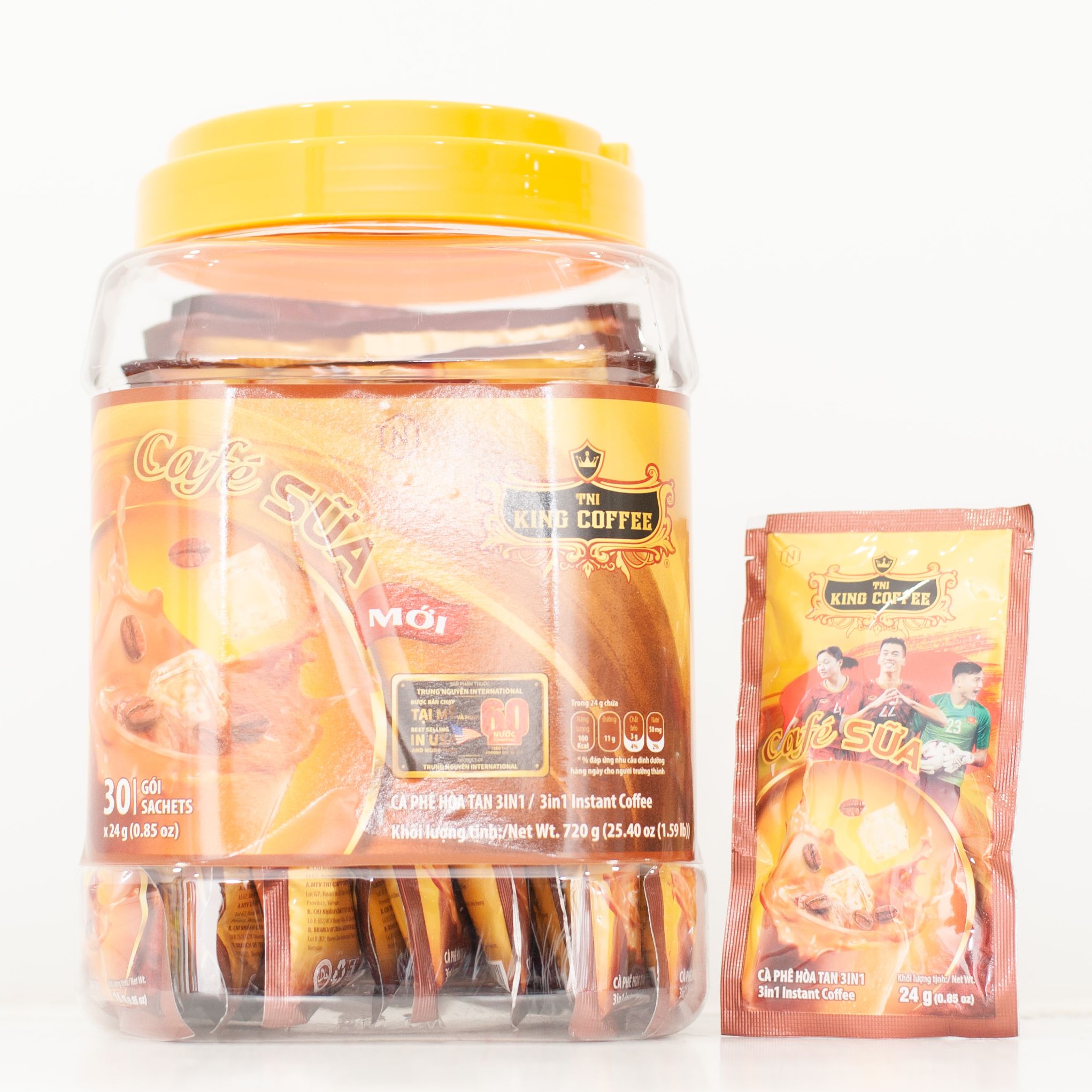 Cà phê sữa hòa tan 3in1 king coffee - hộp nhựa 30 gói x 24g