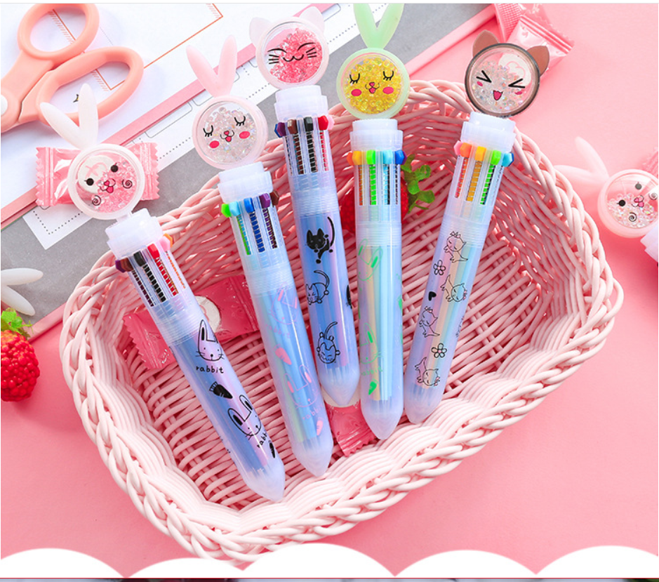 [HCM]BÚT BI NHIỀU NGÒI CÓ 10 MÀU MỰC HÌNH THỎ & MÈO BIỂU CẢM CỰC IU