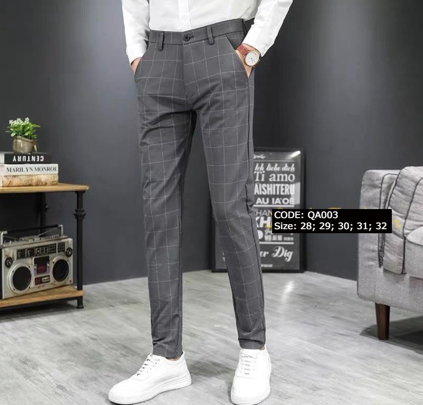 Quần tây nam ống côn body sọc caro mẫu mới qa003