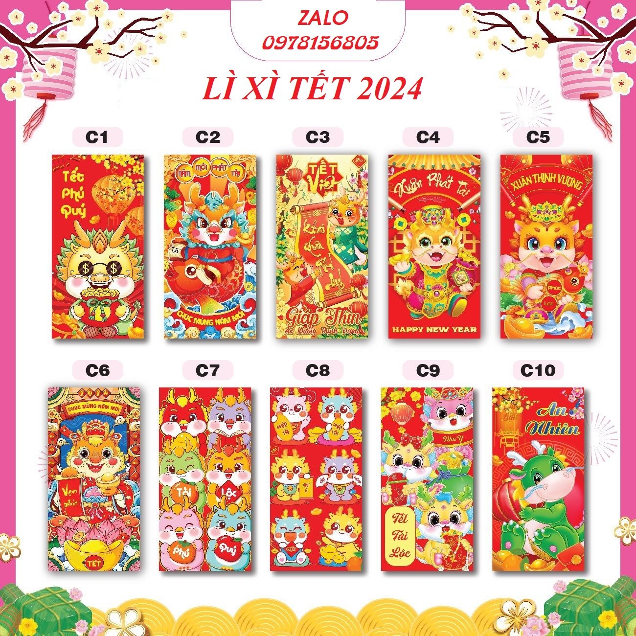 Combo 100 bao lì xì truyền thống tết sum vầy 2024, tết sum vầy, mix nhiều mẫu