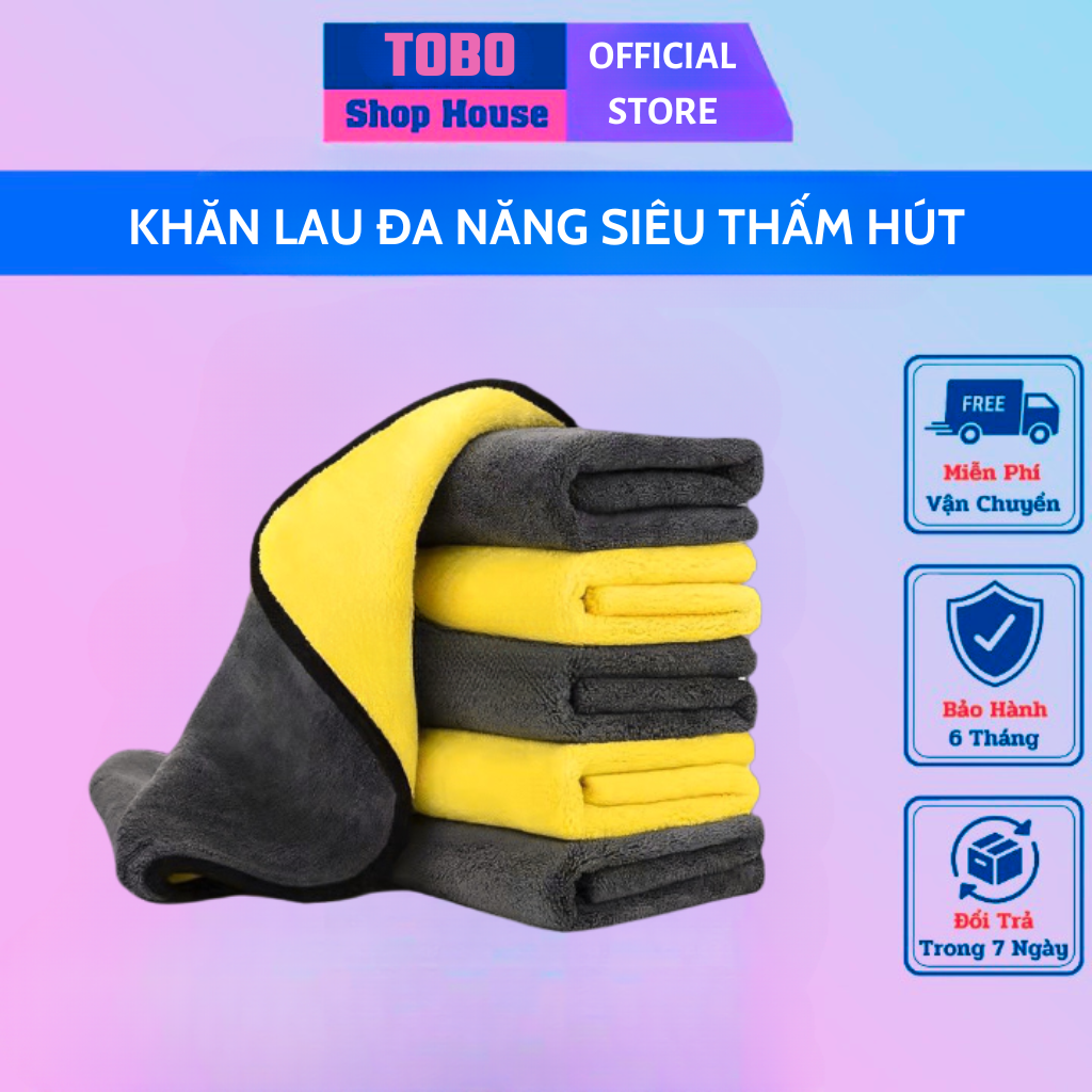 Khăn Lau Xe Hơi Ô Tô Cao Cấp Gia Dụng Đa Năng Siêu Thấm Microfiber, Không rụng lông