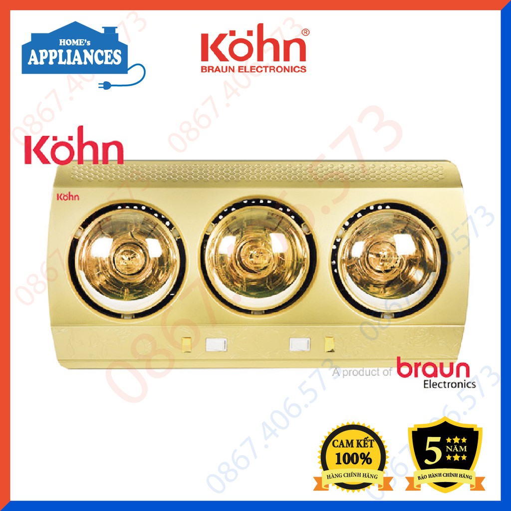 Đèn sưởi nhà tắm 3 bóng Braun KOHN PLUS KP03G ❤️Hàng chính hãng BH 5 năm❤️