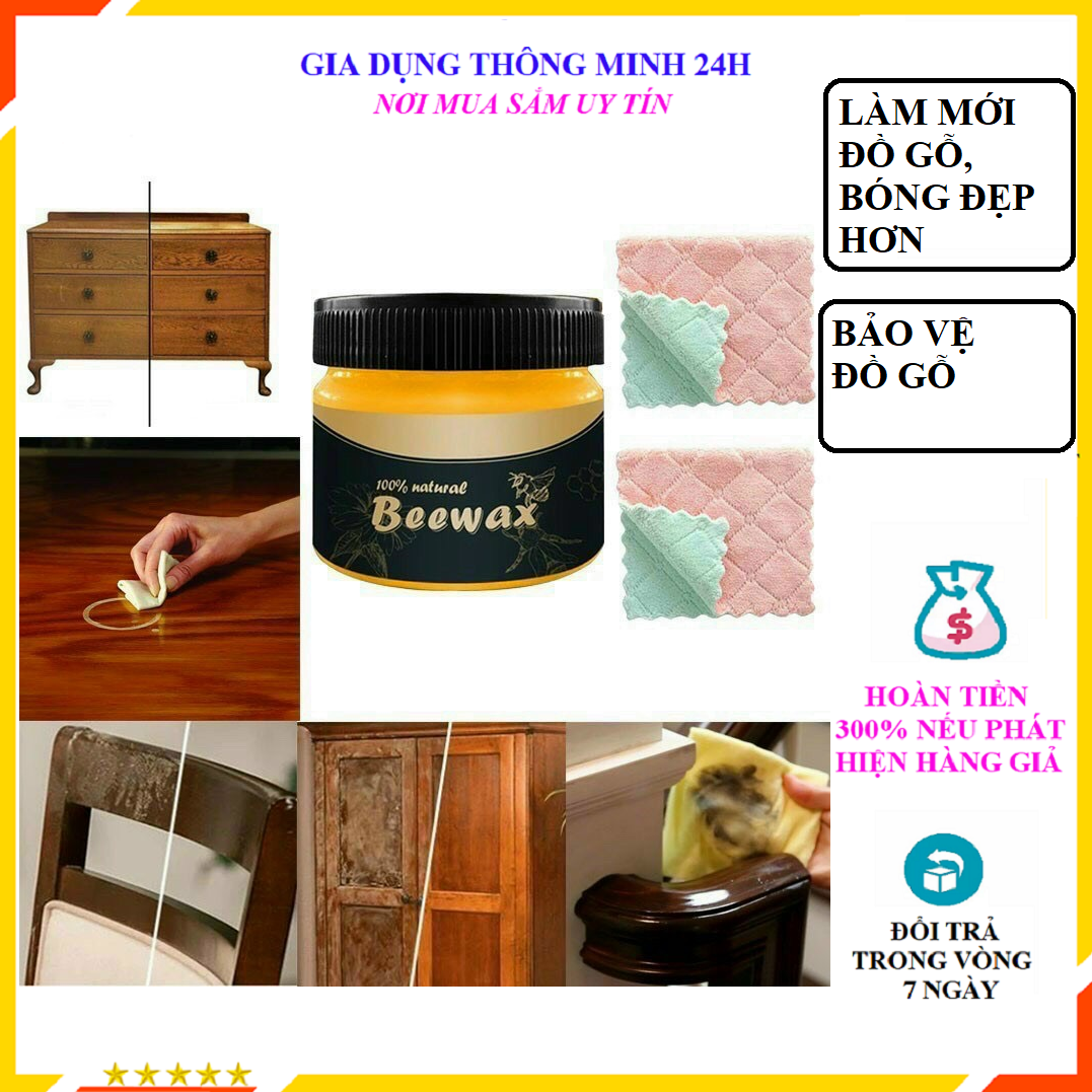 Sáp ong tự nhiên chăm sóc gỗ, Sáp ong đánh bóng đồ gỗ Beewax 80g giúp đồ gỗ sáng bóng như mới 100% natural