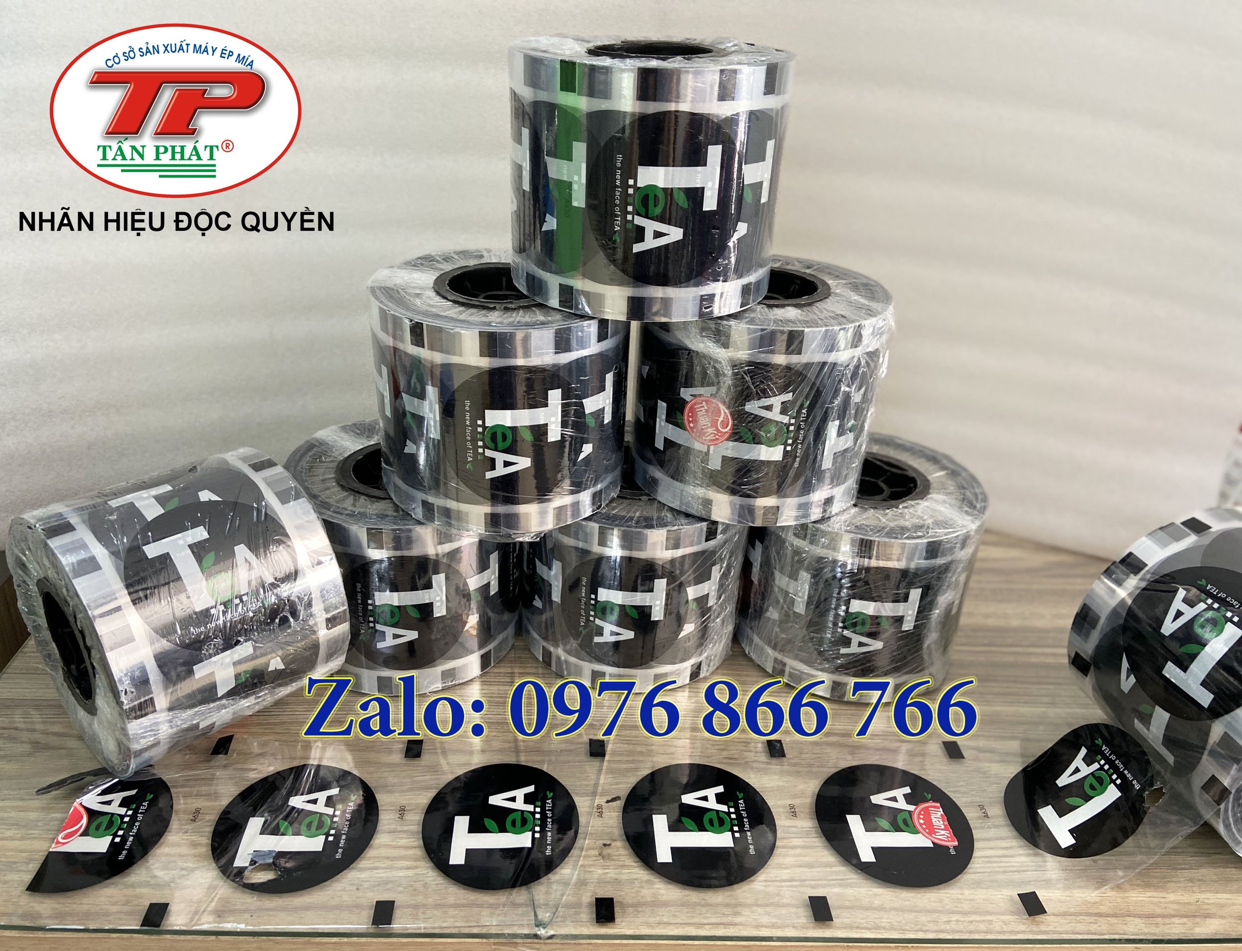 Cuộn màng keo ép miệng ly nhựa chữ TEA lõi nhỏ - ly trà sữa, nước mía 500-700ml