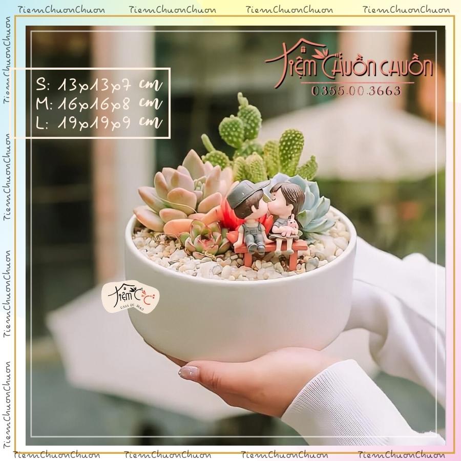Combo 2 chậu ang sứ trồng cây - chậu đất gốm trồng sen đá - tiemchuonchuon - tiệm chuồn chuồn - sứ bát tràng