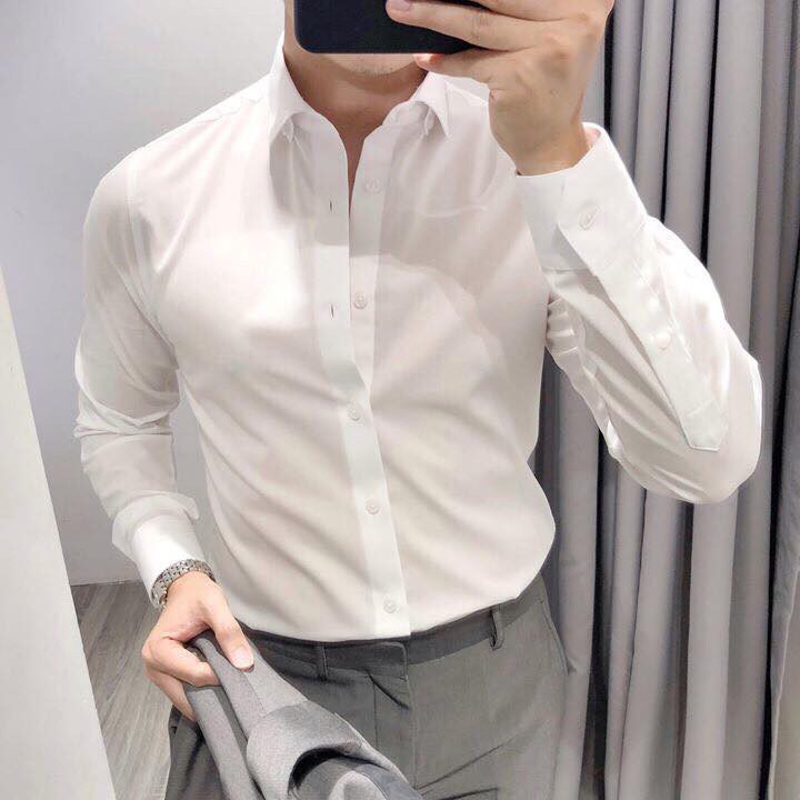 Áo sơ mi dài tay màu trắng body dángHàn Quốc
