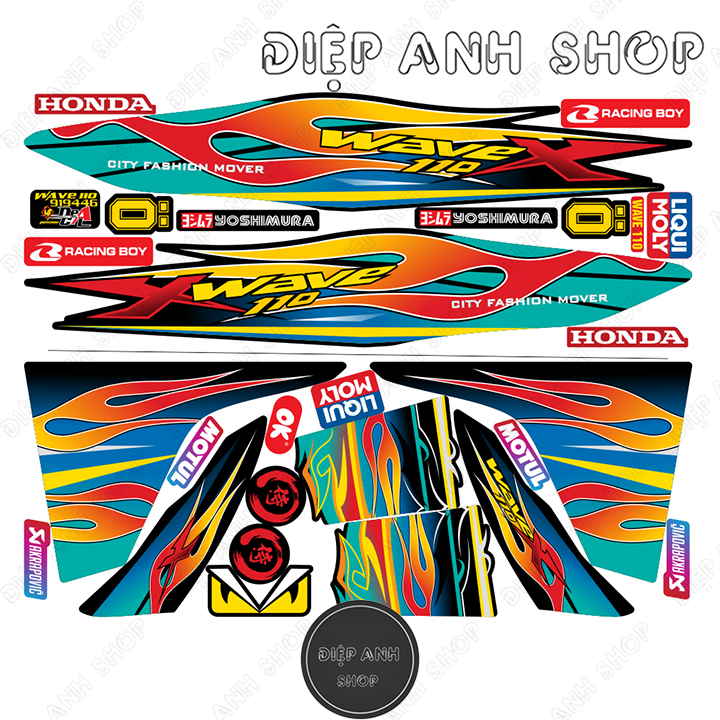 Tem rời Wave Alpha 110  Mẫu chữ X ( Đời 2017 - 2021) Nhiều lựa chọn màu sắc- Tem 3 lớp chống phai màu