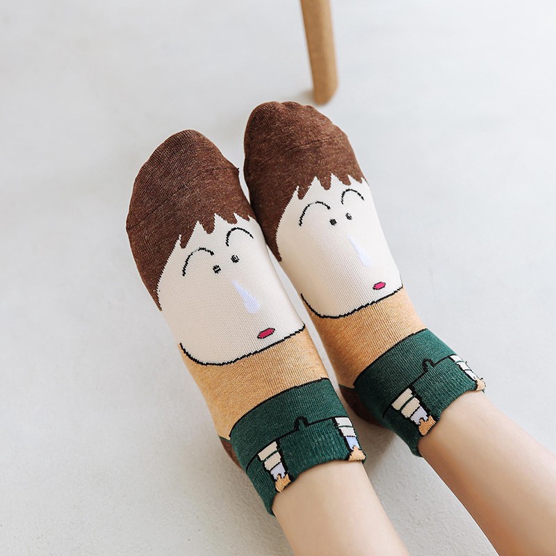 [HCM]Vớ Cotton Cổ Ngắn Thoáng Khí In Hình Shin Cậu Bé Bút Chì Dễ Thương