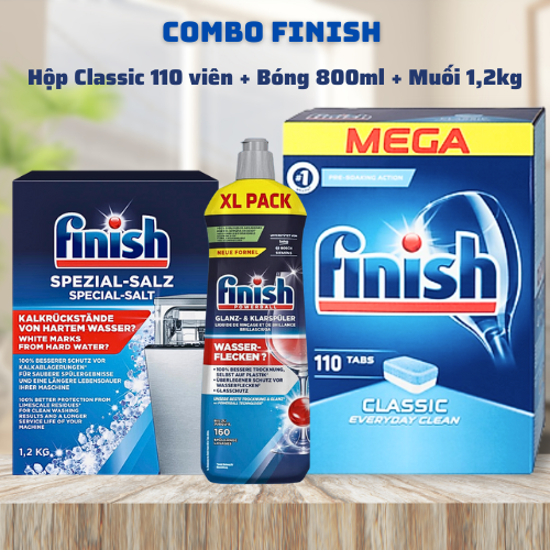 Viên rửa bát finish classic 110 viên + Bóng finish 800ml + Muối finish 1,2kg dùng cho máy rửa bát chén vienruabat vienruabatfinish
