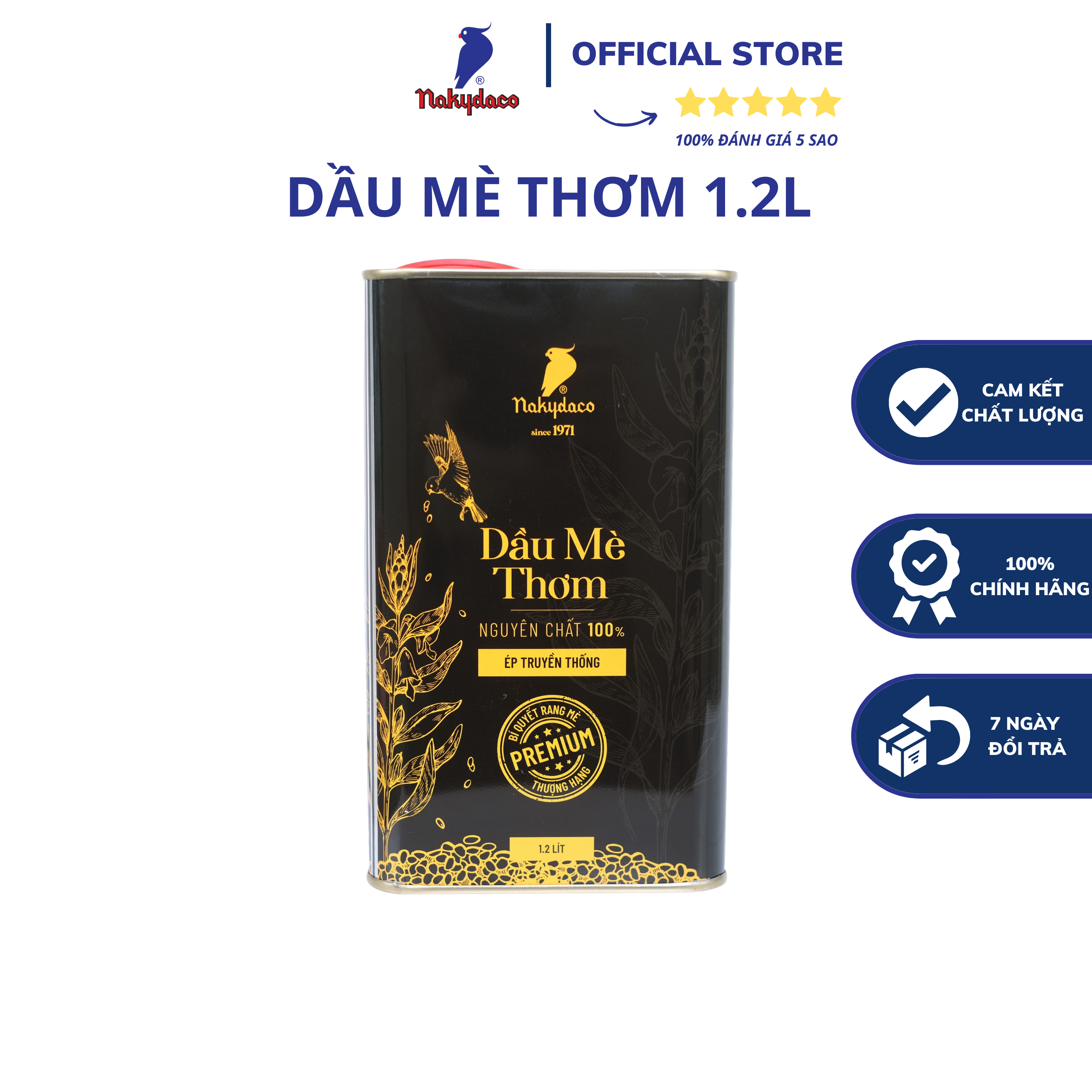 Dầu mè thơm nakydaco 1.2l-dầu mè rang con két chính hãng-roasted sesame oil 1.2l