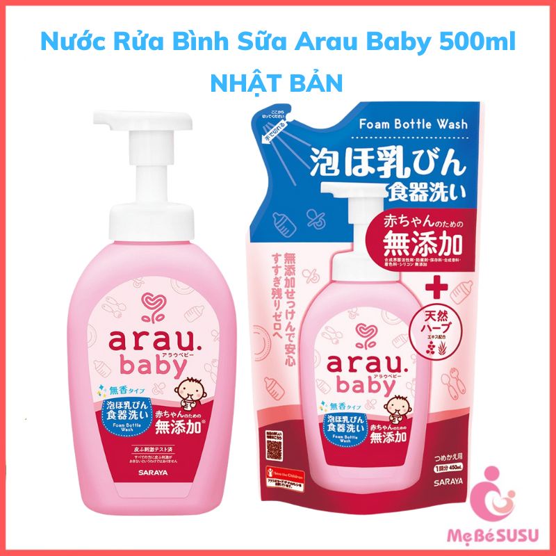 Nước rửa bình sữa Arau Baby 500ml, túi dung dịch rữa bình sữa cho bé Nhật Bản