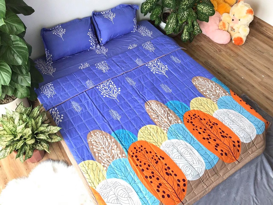 Trọn Bộ Chăn Ga Gối Combo 5 Món , Lá Cọ Xanh , Chất Liệu Bền Đẹp, Không Phai, Không Xù, Mẫu Mã Kích Cỡ Đa Dạng