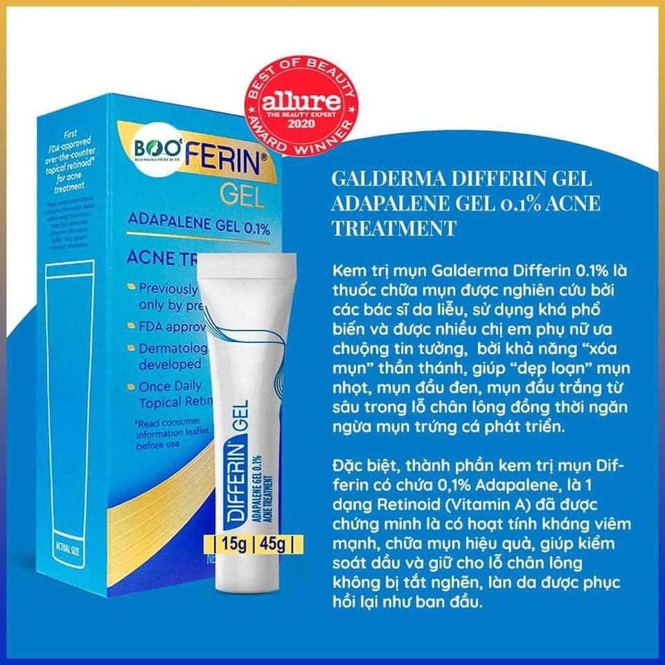 Gel giảm mụn galderma adapalene gel 0.1% acne 15g