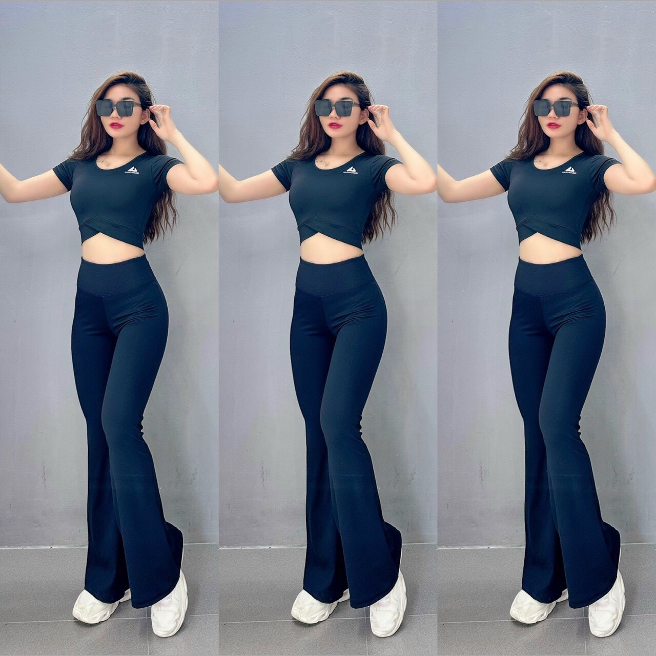 Bộ Đồ Tập Thể Thao Nữ Quần Loe Áo Croptop Tập Gym Yoga Aerobic Thun Lạnh Cao Cấp - 3