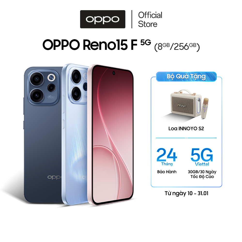 Điện thoại OPPO Reno15F 5G 8GB/256GB siêu camera AI - Hàng chính hãng