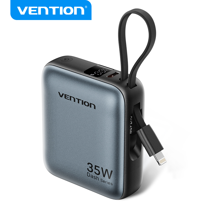 Vention Pin Sạc Dự Phòng 10000mAh Mini 35W Siêu Nhanh - 2 Cổng Type-C/USB-C + Lightning - Hỗ trợ Sạc iPhone Samsung - Hàng Chính Hãng - Màu Xám