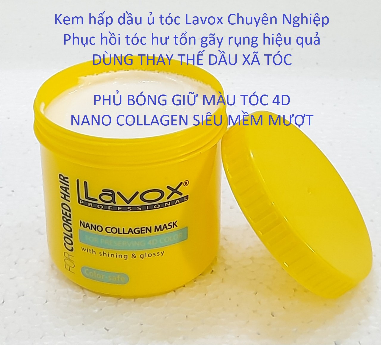 hấp dầu ủ tóc Lavox 4D Nano Collagen giữa GIỮ MÀU NHUỘM tóc mềm mượt 500ml