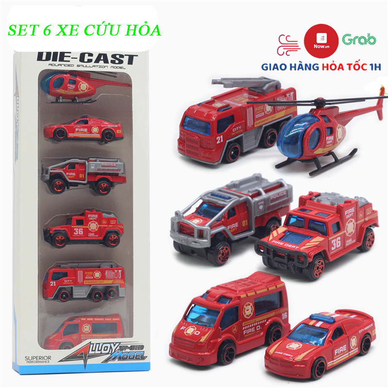 Bộ đồ chơi xe mô hình 6 xe cứu hỏa trong thành phố gồm xe ô tô, máy bay, di chuyển linh hoạt, TẶNG kèm 1 xe ô tô mini xinh xắn đáng yêu cho bé