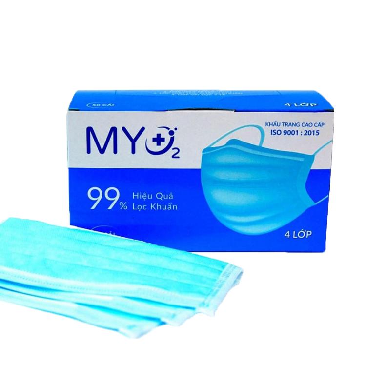 [HCM] Hộp 50 Khẩu Trang Y Tế 4 Lớp MyO2 Kháng Khuẩn Than Hoạt Tính Màu Xanh