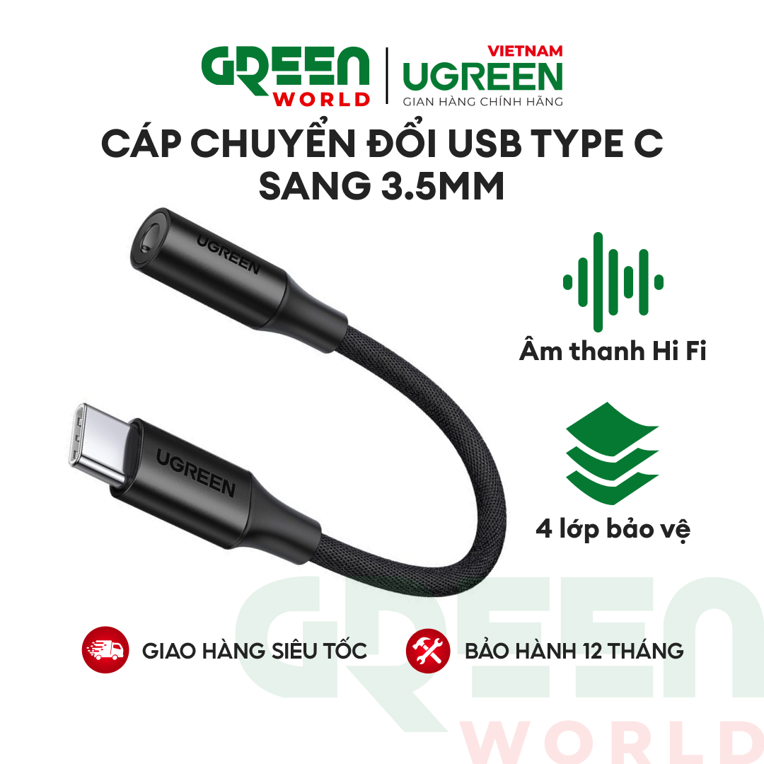 Dây giắc chuyển đổi cổng usb type c sang giắc cắm 3.5mm có chip dac dài 10cm cao cấp ugreen 80154
