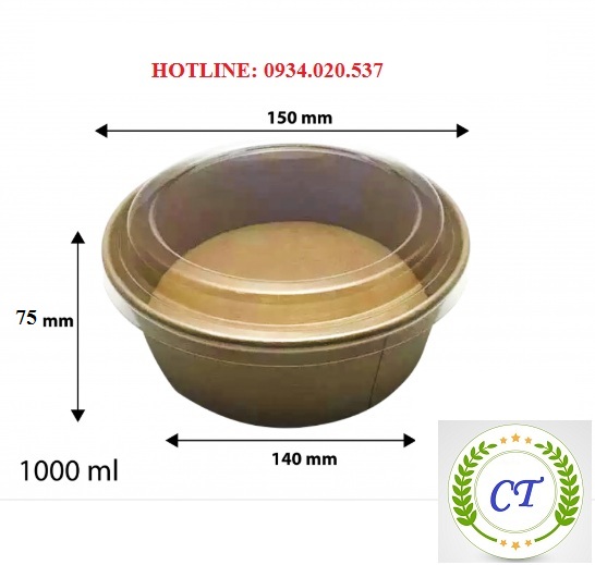 Set 10tô giấy kraft salad 1000ml + nắp pet - đồ dùng 1 lần