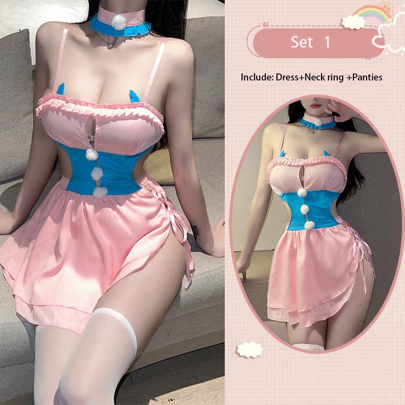 Xiu1uniforme de sirvienta Lolita de Anime japonés Para mujer, lencería sexy, búp bê KHIÊU dâm, Vestido ROSA, trajes de sirvienta erótica, disfraces de cosp