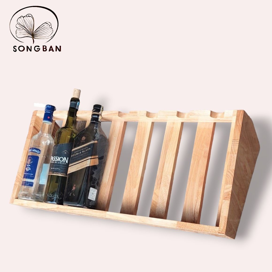 Kệ gỗ để chai rượu vang, kệ trang trí 7 vị trí vang - gỗ song bản