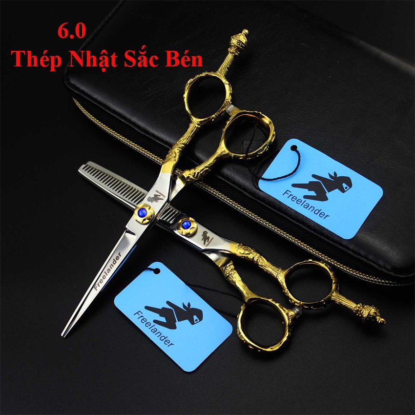 Bộ Kéo Cắt Tóc 6inch Nhật Nhập Khẩu Sắc Bén Và Bền Bỉ Freelander FR01 Tặng Bao Da, 2 Cây Lược Và Full Bộ Phụ Kiện Điều Chỉnh, Bảo Quản Kéo