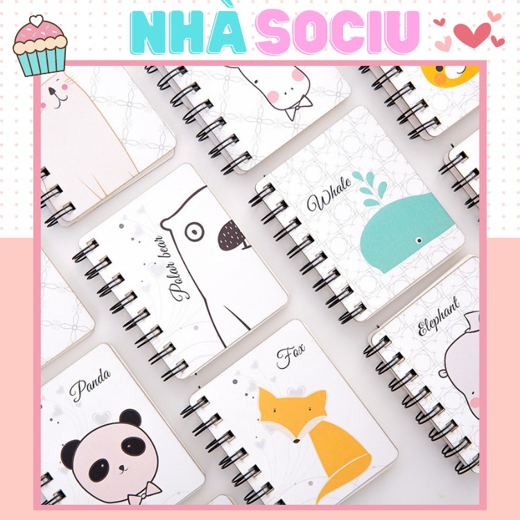 Sổ tay A7 mini ghi chép gáy lò xo hình thú tiện lợi dễ thương Sociu
