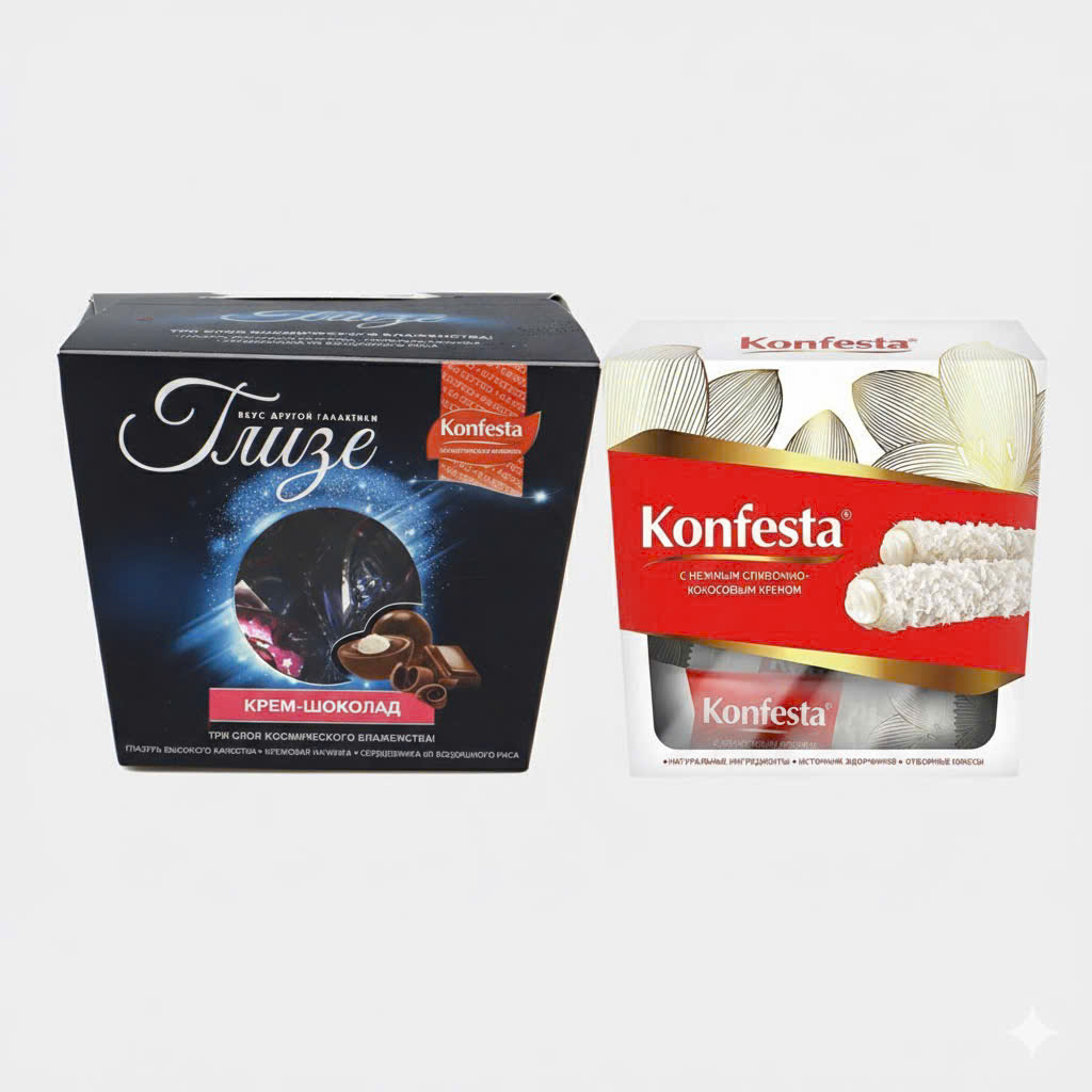 Kẹo chocolate nhân kem và nhân kem phủ dừa Konfesta 150g Nga