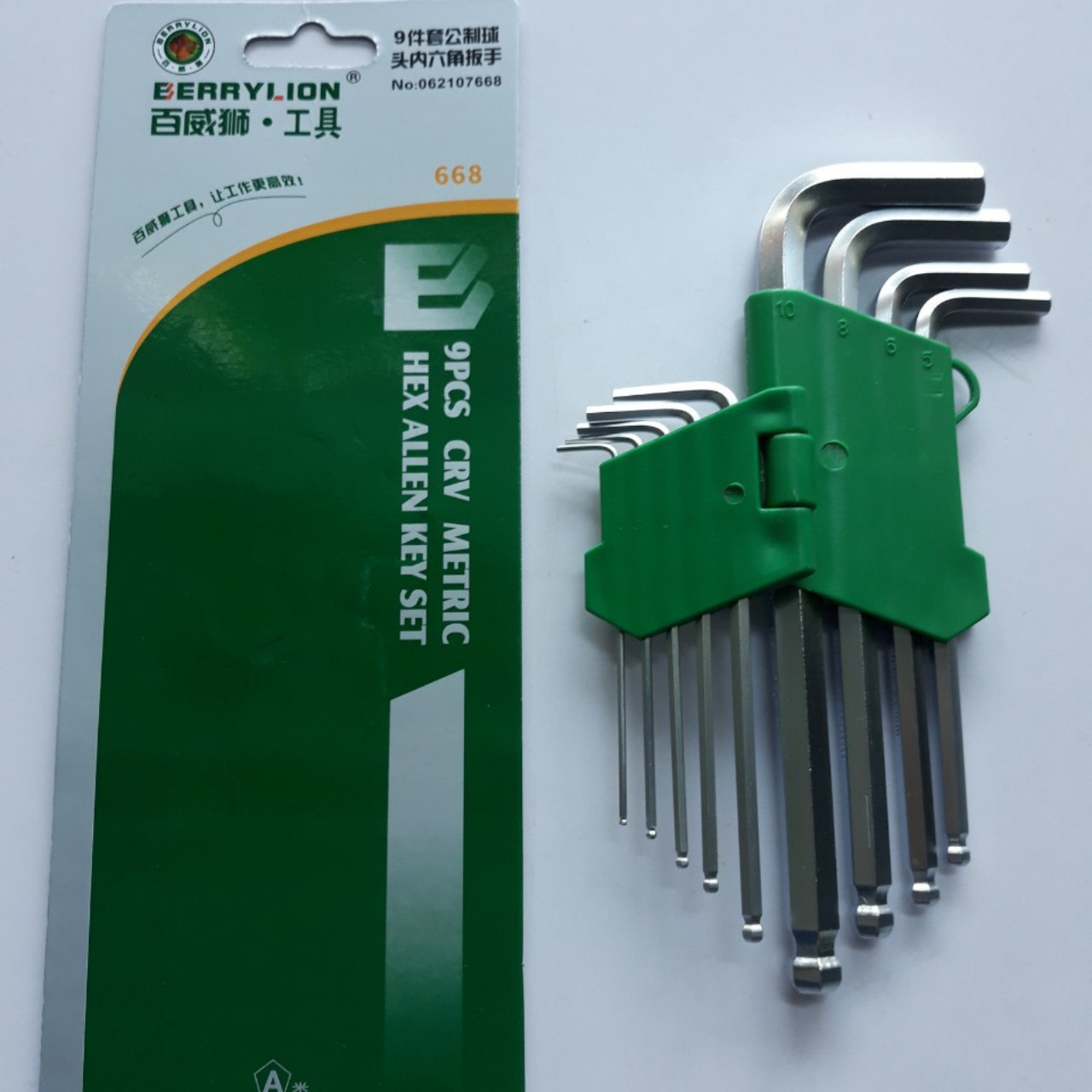 Bộ chìa khóa lục giác bi 9 cây 1.5 -->10ly, hàng trắng 2 đầu tốt Berrylion 668 ngắn