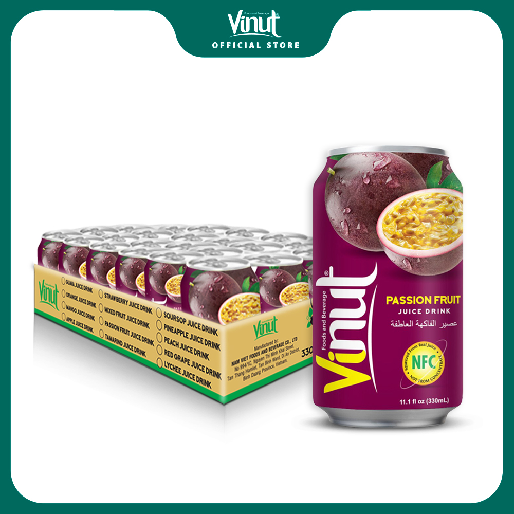[FREE SHIP] Khay 24 Lon Nước Ép Trái Cây Chanh Dây Vinut 330ml