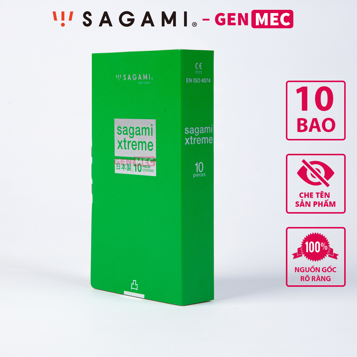 Bao cao su Gân Gai - Truyền Nhiệt Ấm - Siêu Khoái Cảm - BCS  Sagami Type E Green Box Xanh Hộp 10 bao - Genmec