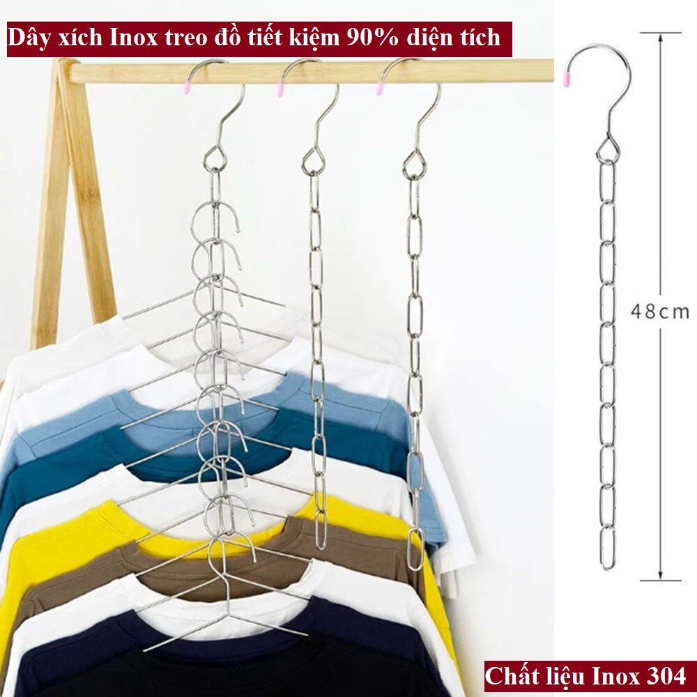 Dây xích inox móc treo quần áo  - Dây treo phơi đồ thông minh - Tiết kiệm 90% diện tích