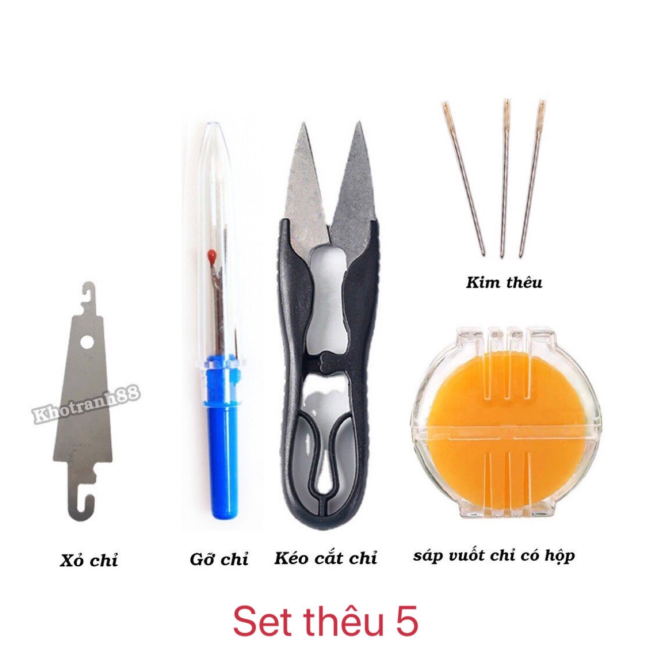 Set Phụ kiện Dụng Cụ Tranh Thêu Chữ Thập chuyên dụng (kim thêu, kéo, sáp vuốt chỉ, gỡ chỉ....)
