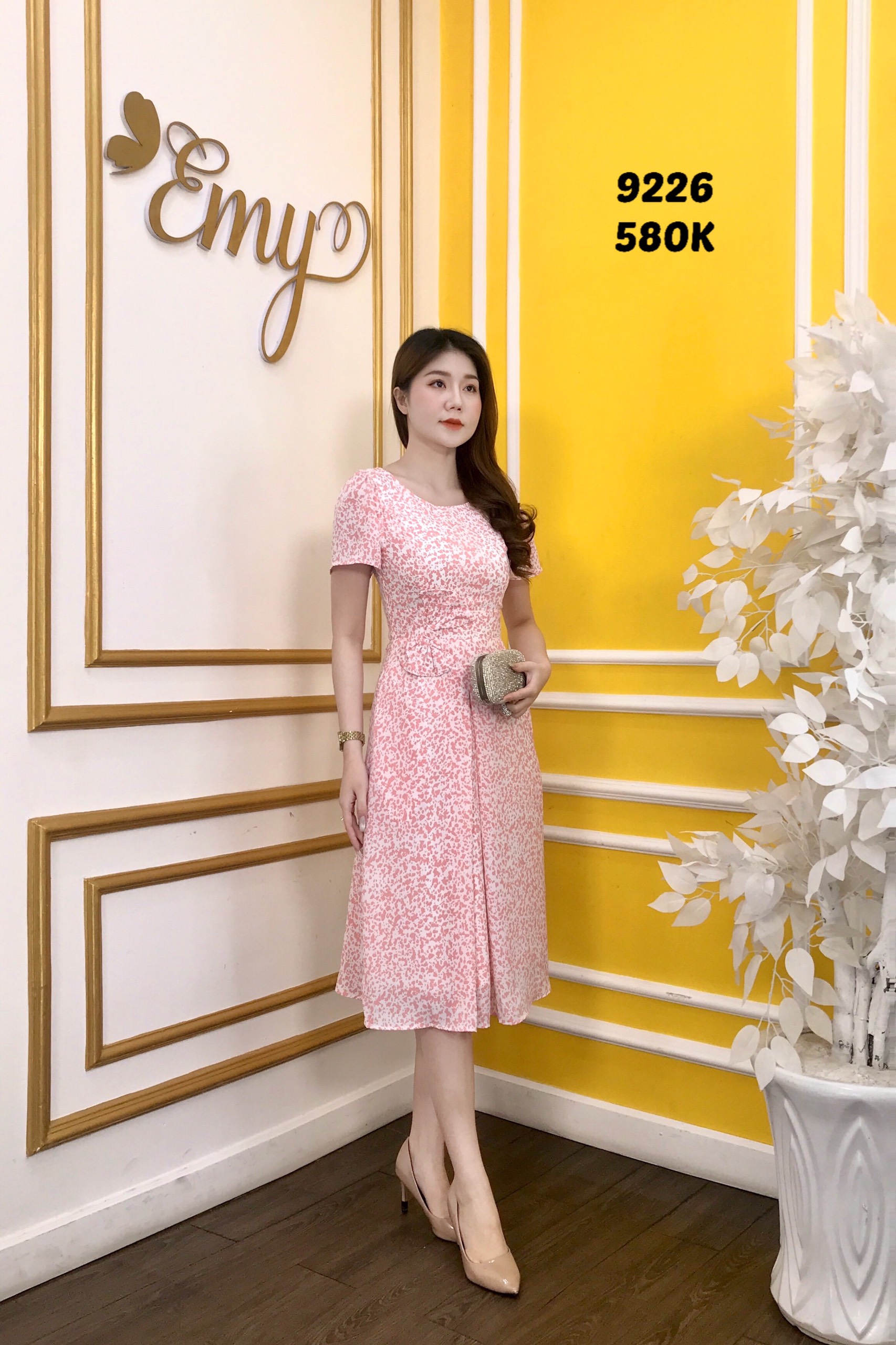 Đầm emy em9226 xoè hồng hoa nhí