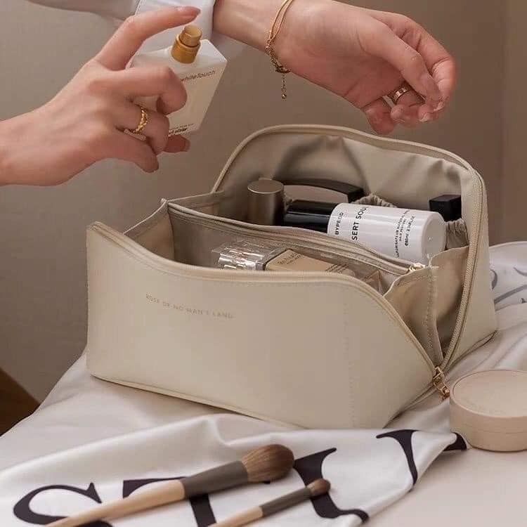Túi đựng mỹ phẩm du lịch nhiều ngăn da PU chống thấm nước - Túi đựng đồ skincare, mỹ phẩm, đồ trang điểm du lịch đa năng