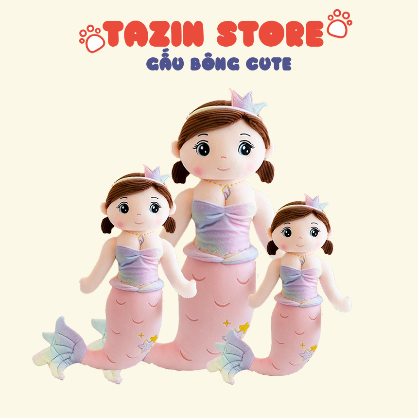 Gấu bông nàng tiên cá thêu sao cho bé, nàng tiên cá nhồi bông dễ thương