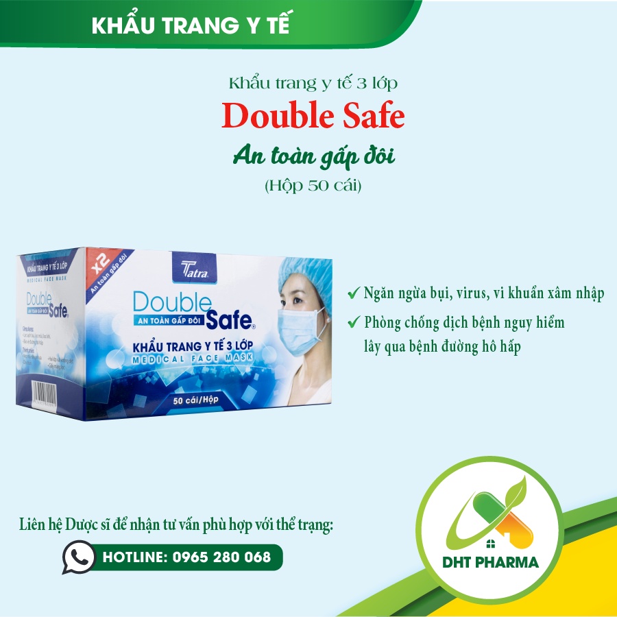 Khẩu trang y tế Double Safe 3 lớp ( hộp 50 cái)